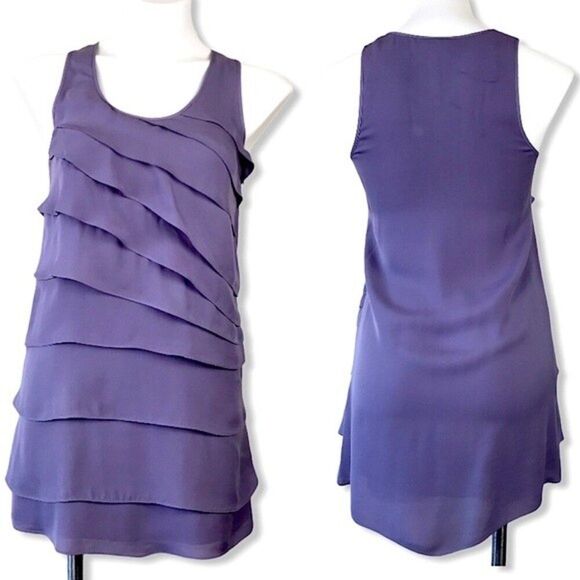Theory Dorosa Silk Mini Dress Lavender Tiered Y2K Party Date Night Size 0 Purple - Picture 5 of 15